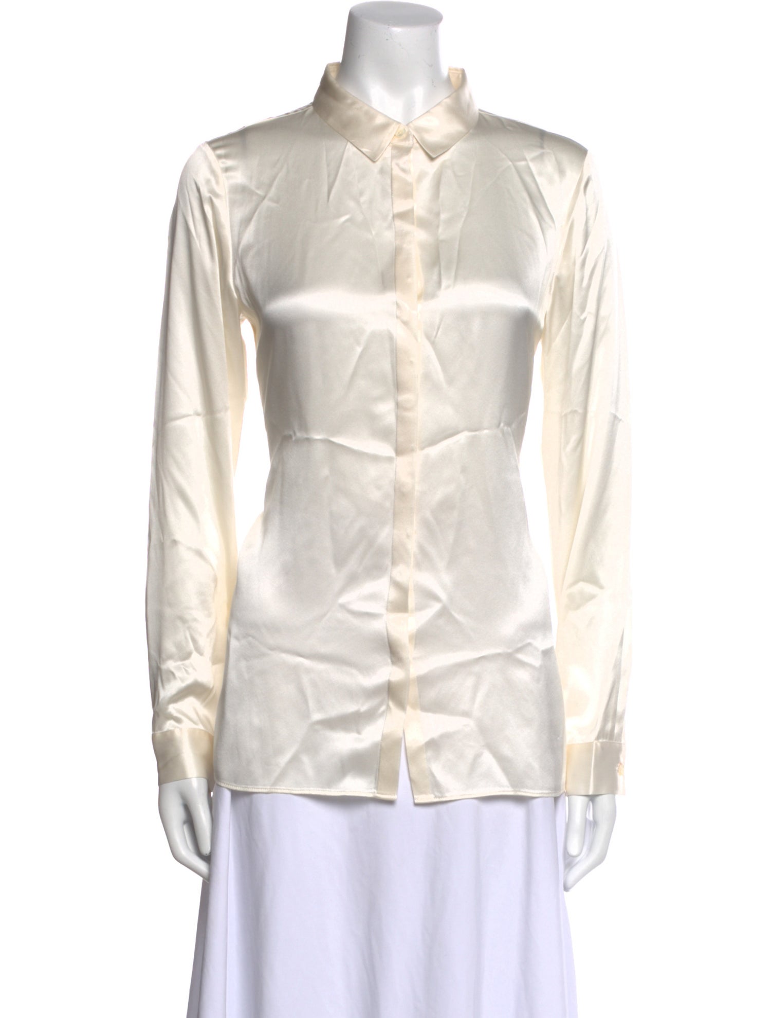 Closed Silk Long Sleeve Button-Up Top