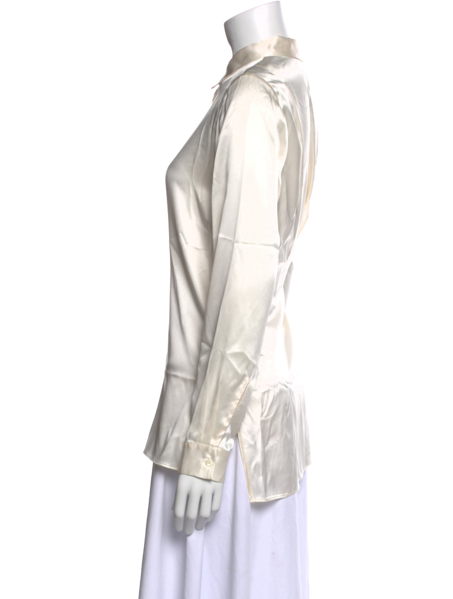 Closed Silk Long Sleeve Button-Up Top