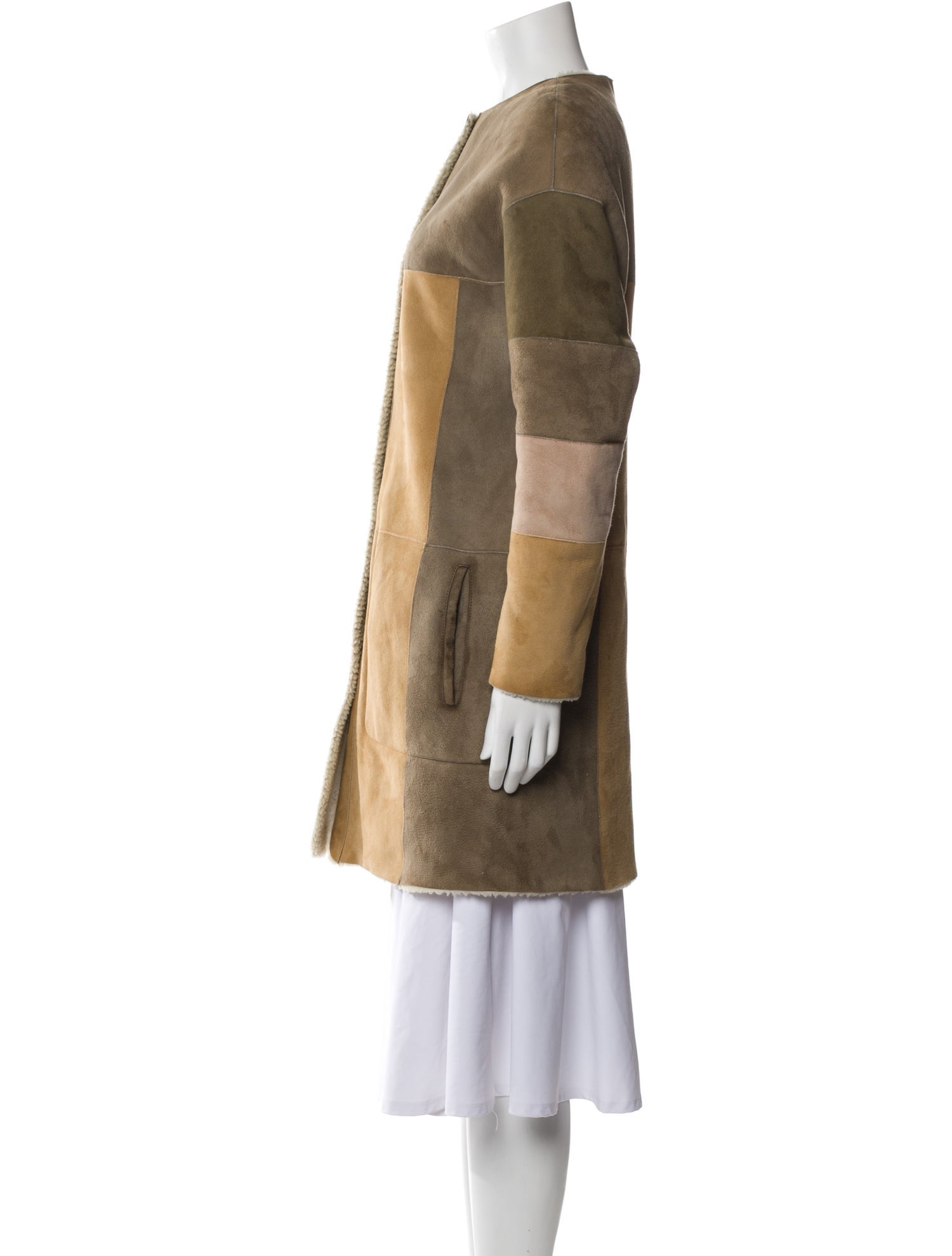 Closed Lambskin Colorblock Pattern Coat