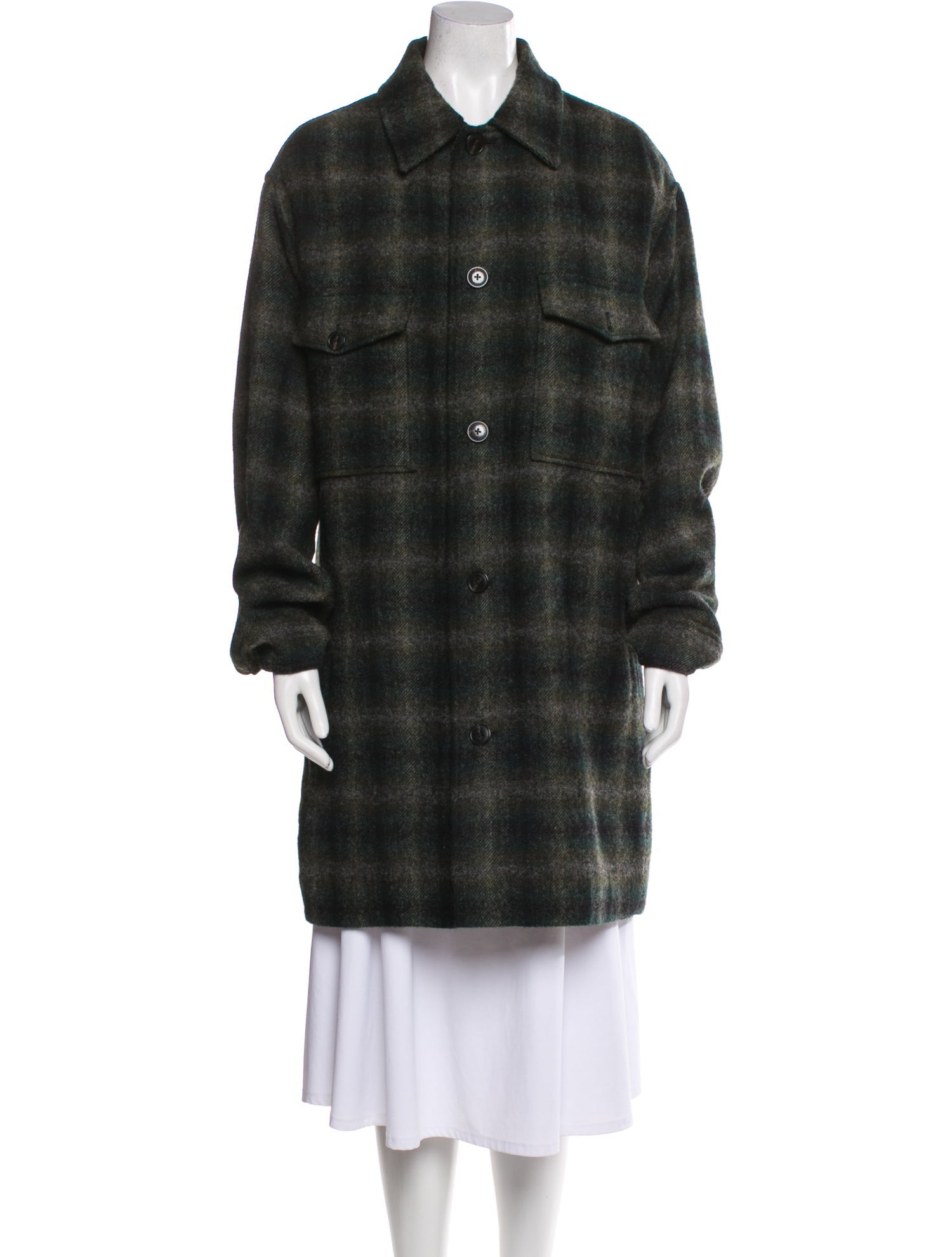 Closed Wool Plaid Print Coat