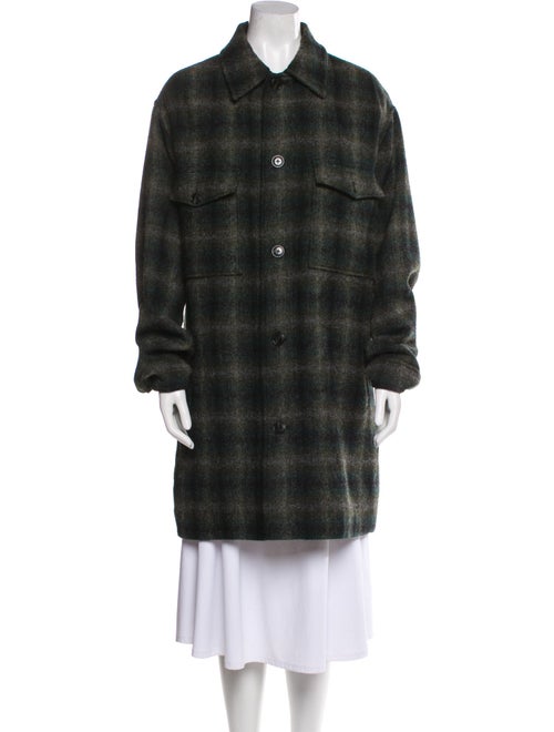 Closed Wool Plaid Print Coat