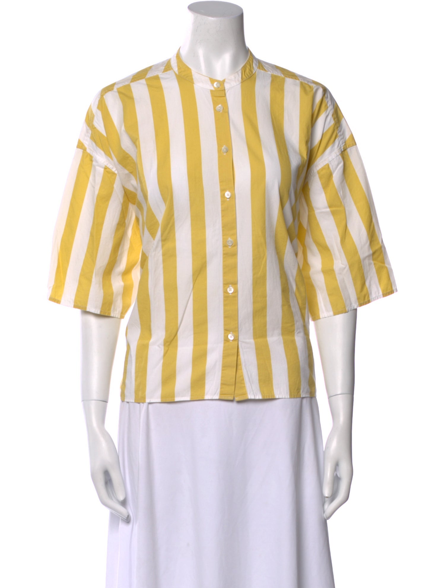 Closed Striped Crew Neck Button-Up Top