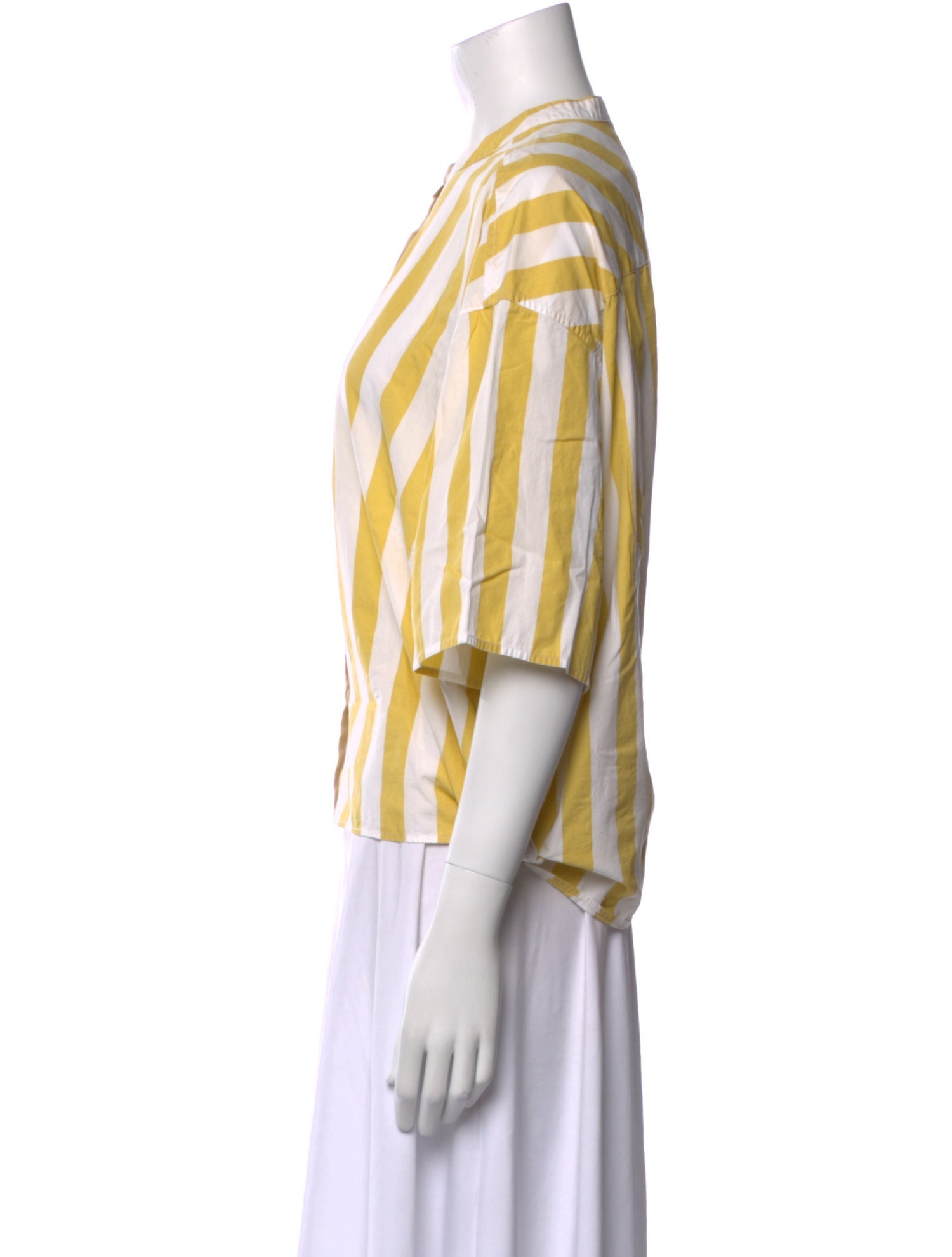 Closed Striped Crew Neck Button-Up Top