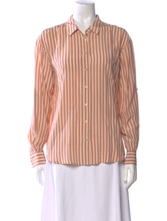 Closed Silk Striped Button-Up Top