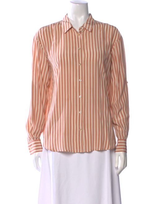 Closed Silk Striped Button-Up Top