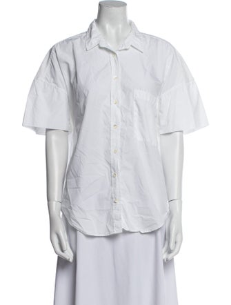 Closed Short Sleeve Button-Up Top