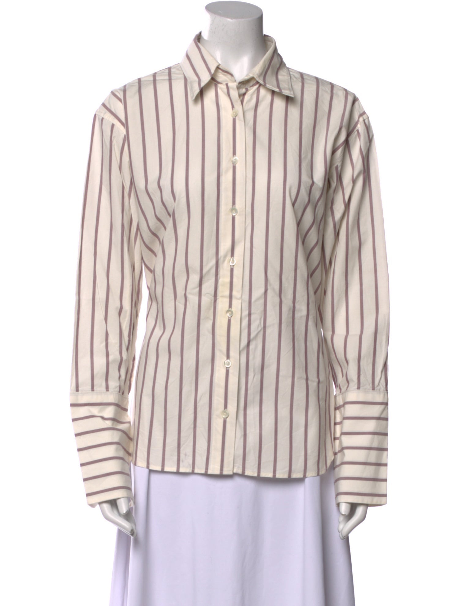 Closed Striped Long Sleeve Button-Up Top