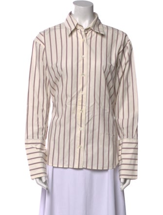 Closed Striped Long Sleeve Button-Up Top