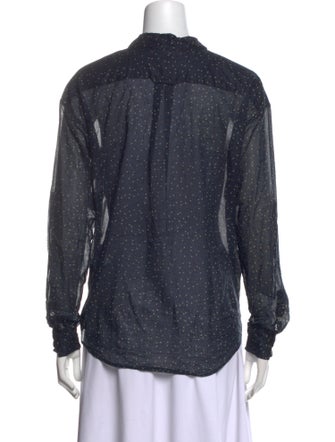 Closed Polka Dot Print Long Sleeve Button-Up Top