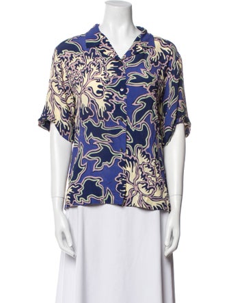 Closed Printed V-Neck Button-Up Top