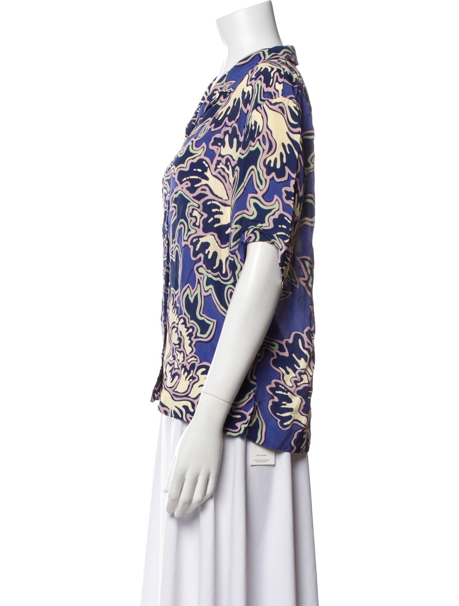 Closed Printed V-Neck Button-Up Top