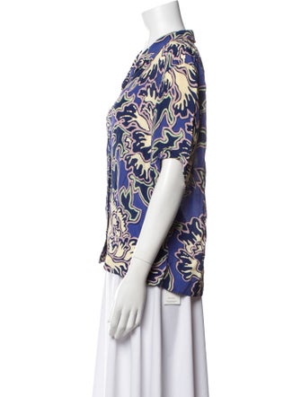 Closed Printed V-Neck Button-Up Top