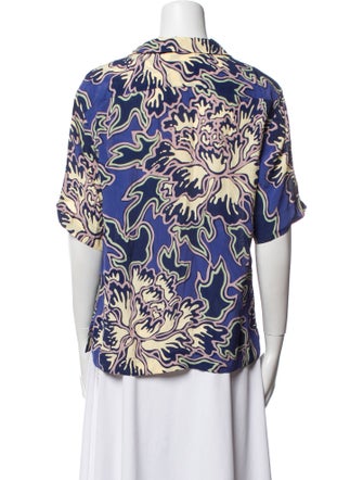 Closed Printed V-Neck Button-Up Top