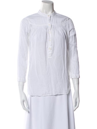 Closed Mock Neck Three-Quarter Sleeve Button-Up Top