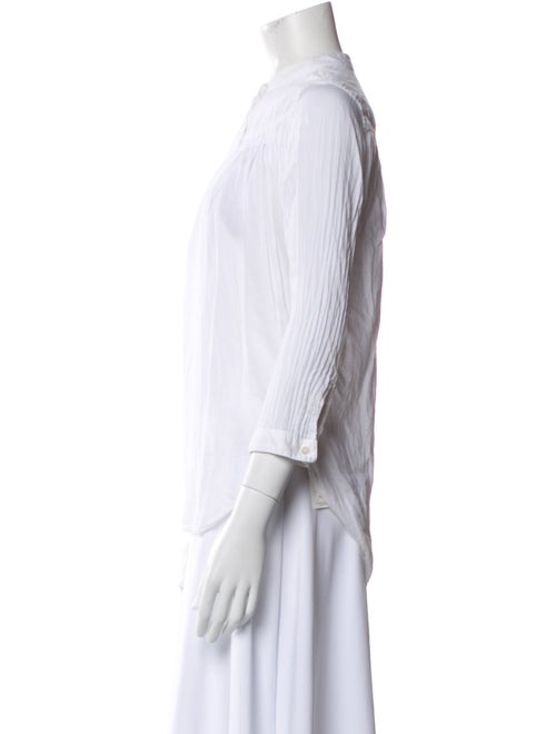 Closed Mock Neck Three-Quarter Sleeve Button-Up Top