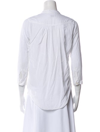 Closed Mock Neck Three-Quarter Sleeve Button-Up Top