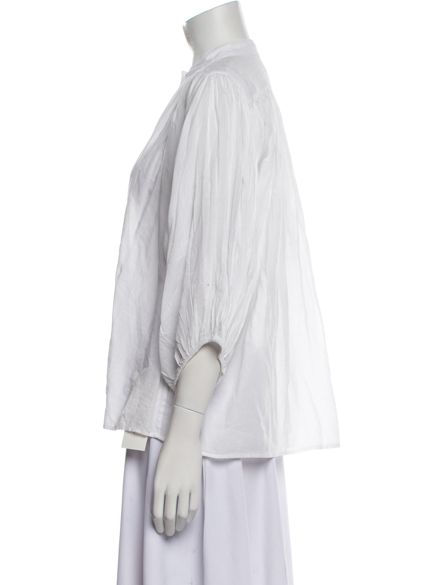 Closed Mock Neck Three-Quarter Sleeve Button-Up Top