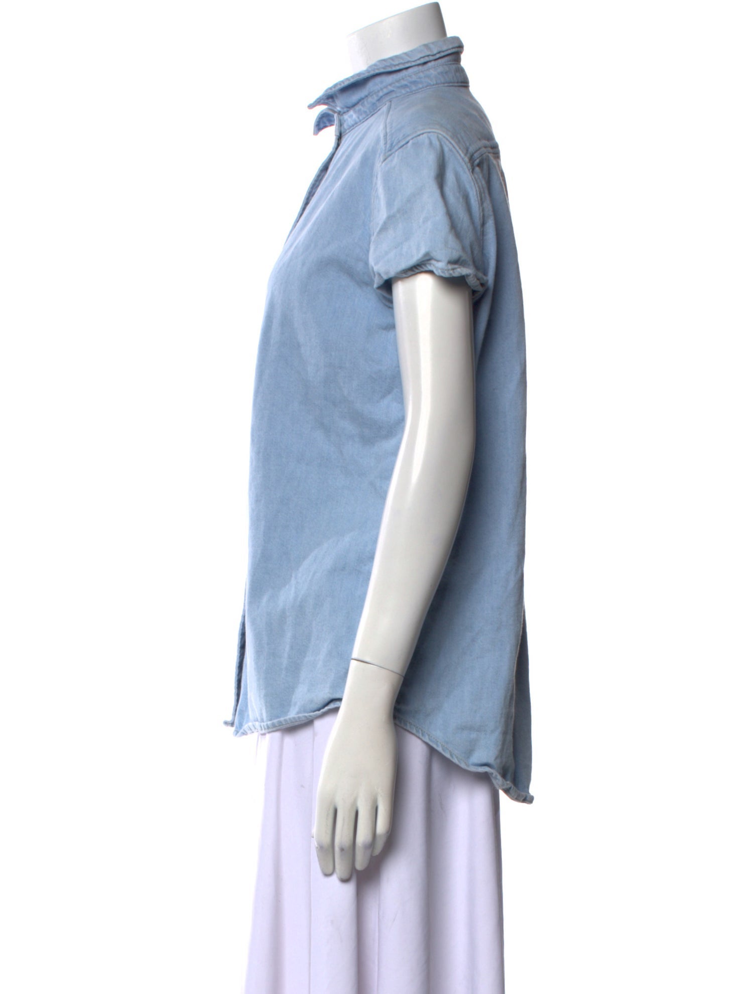 Closed Mock Neck Short Sleeve Button-Up Top