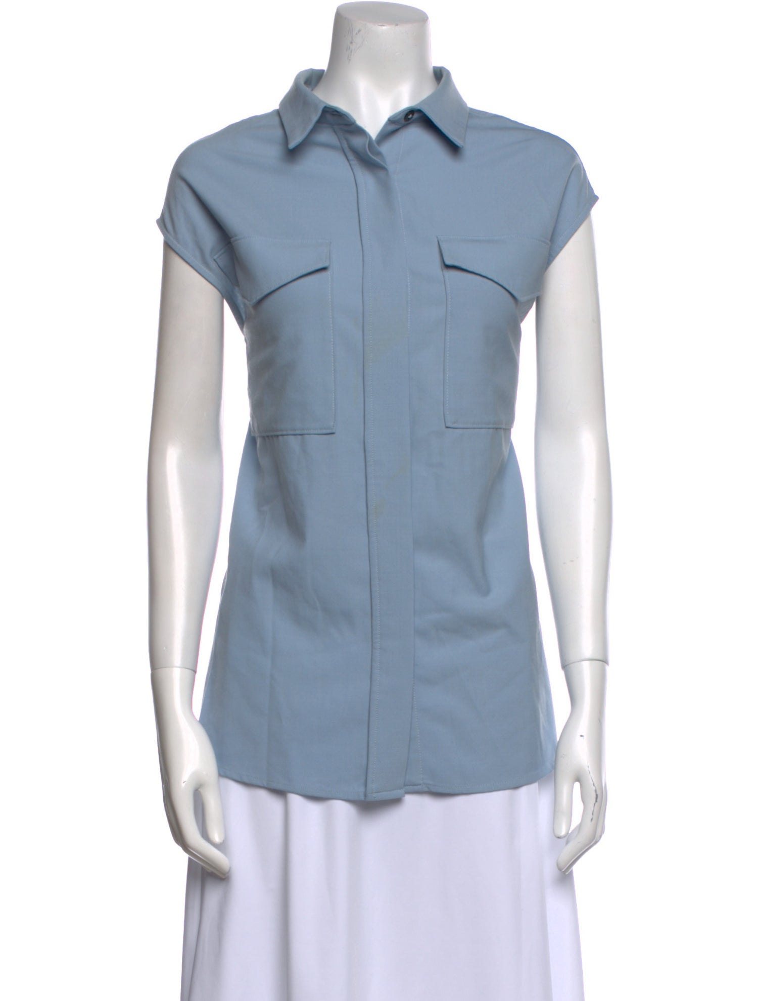 Closed Short Sleeve Button-Up Top
