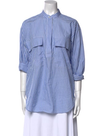 Closed Striped Three-Quarter Sleeve Button-Up Top