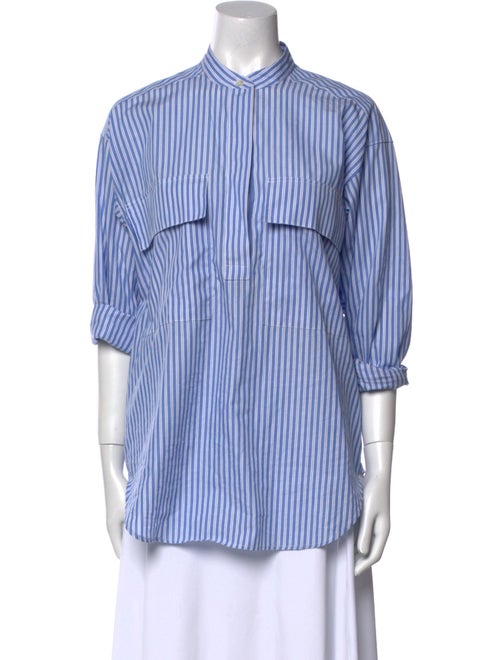 Closed Striped Three-Quarter Sleeve Button-Up Top