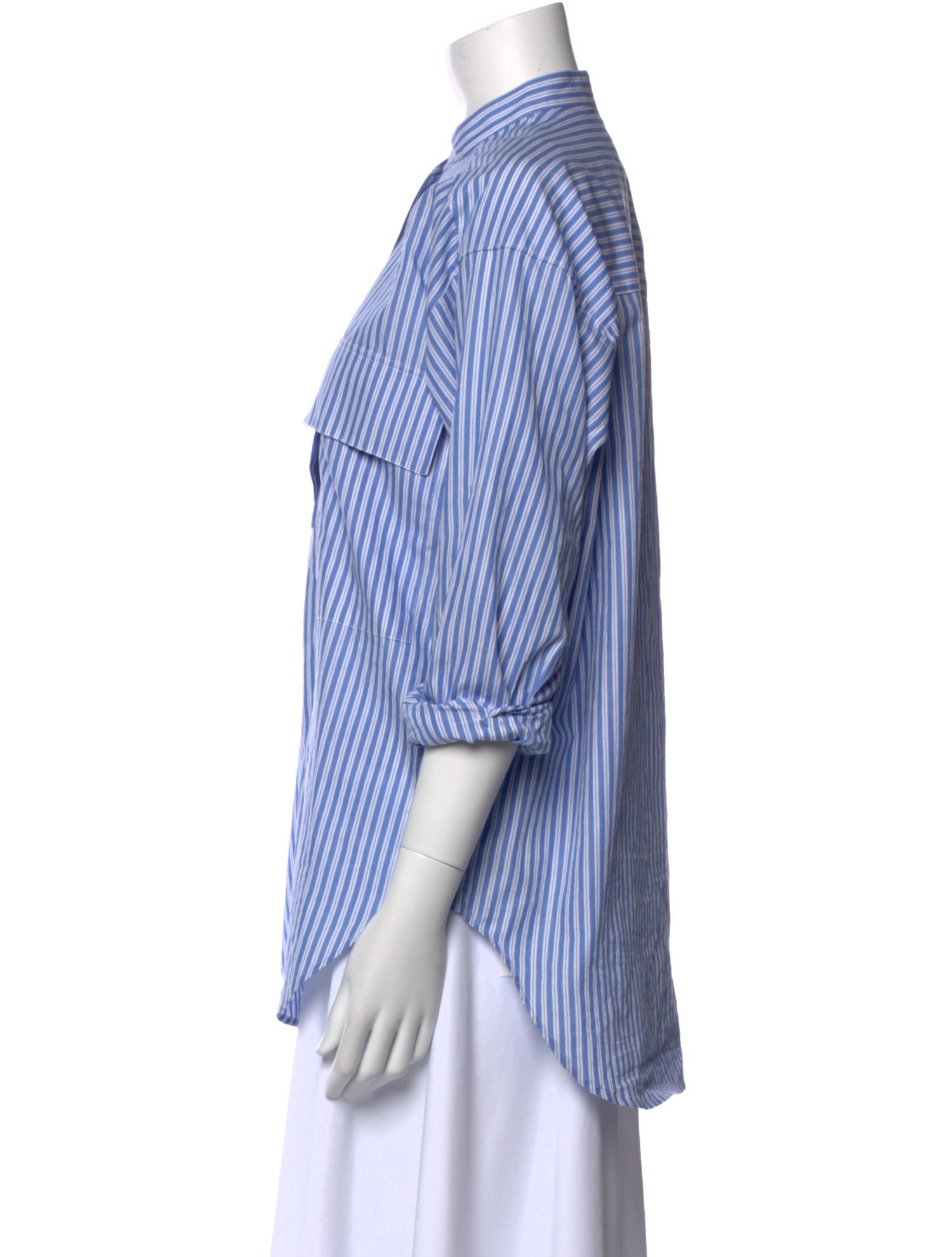 Closed Striped Three-Quarter Sleeve Button-Up Top