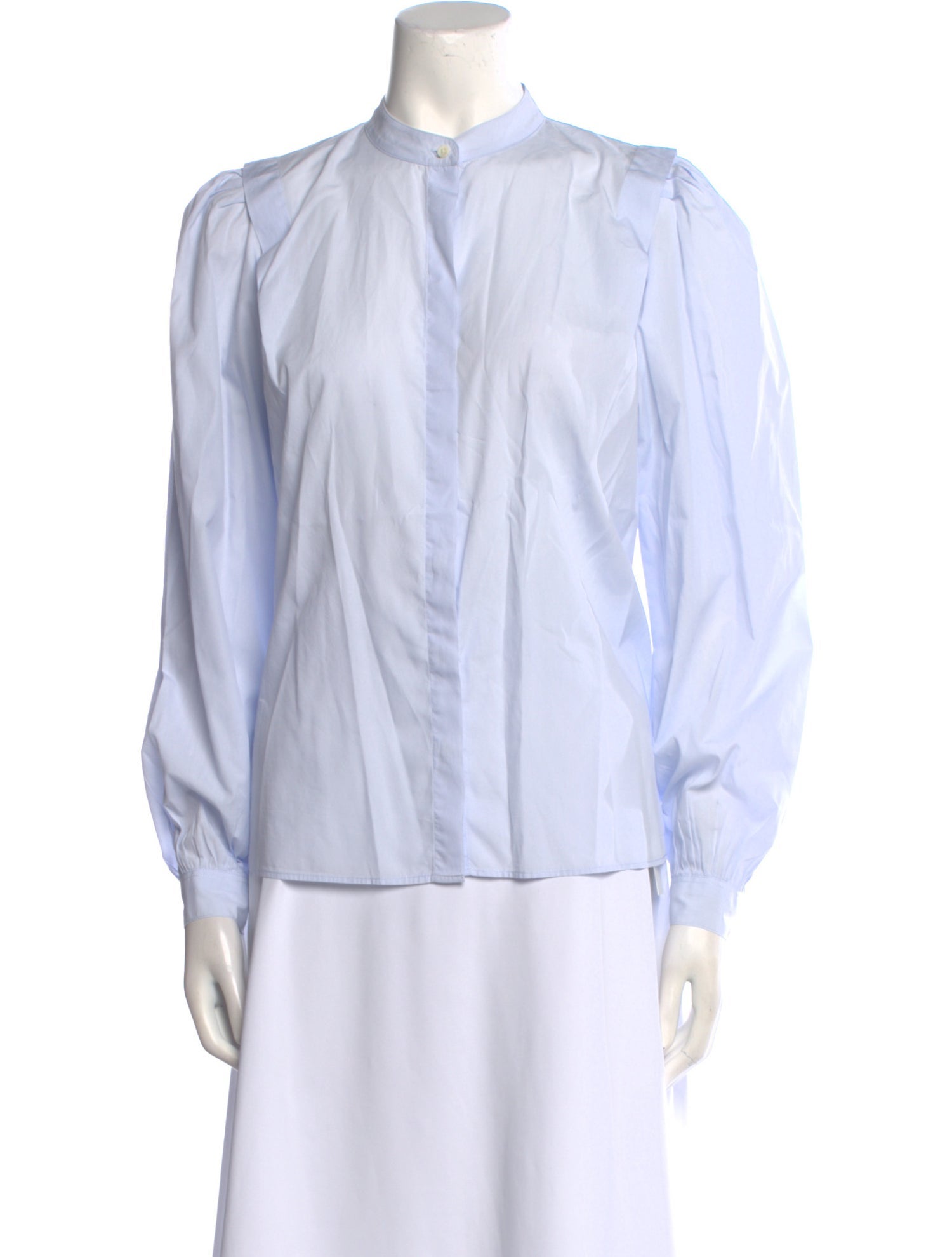 Closed Striped Mock Neck Button-Up Top