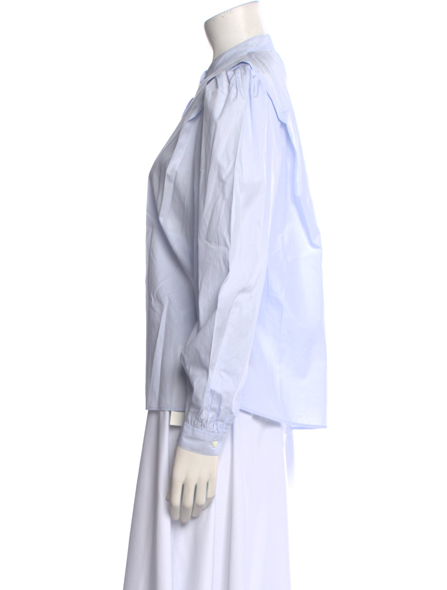 Closed Striped Mock Neck Button-Up Top