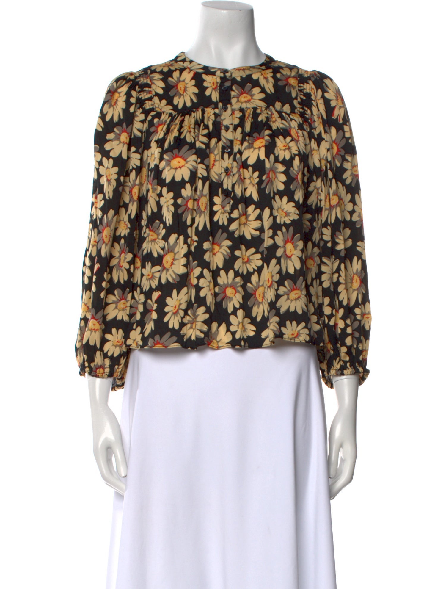 Closed Floral Print Bateau Neckline Blouse