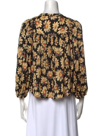 Closed Floral Print Bateau Neckline Blouse
