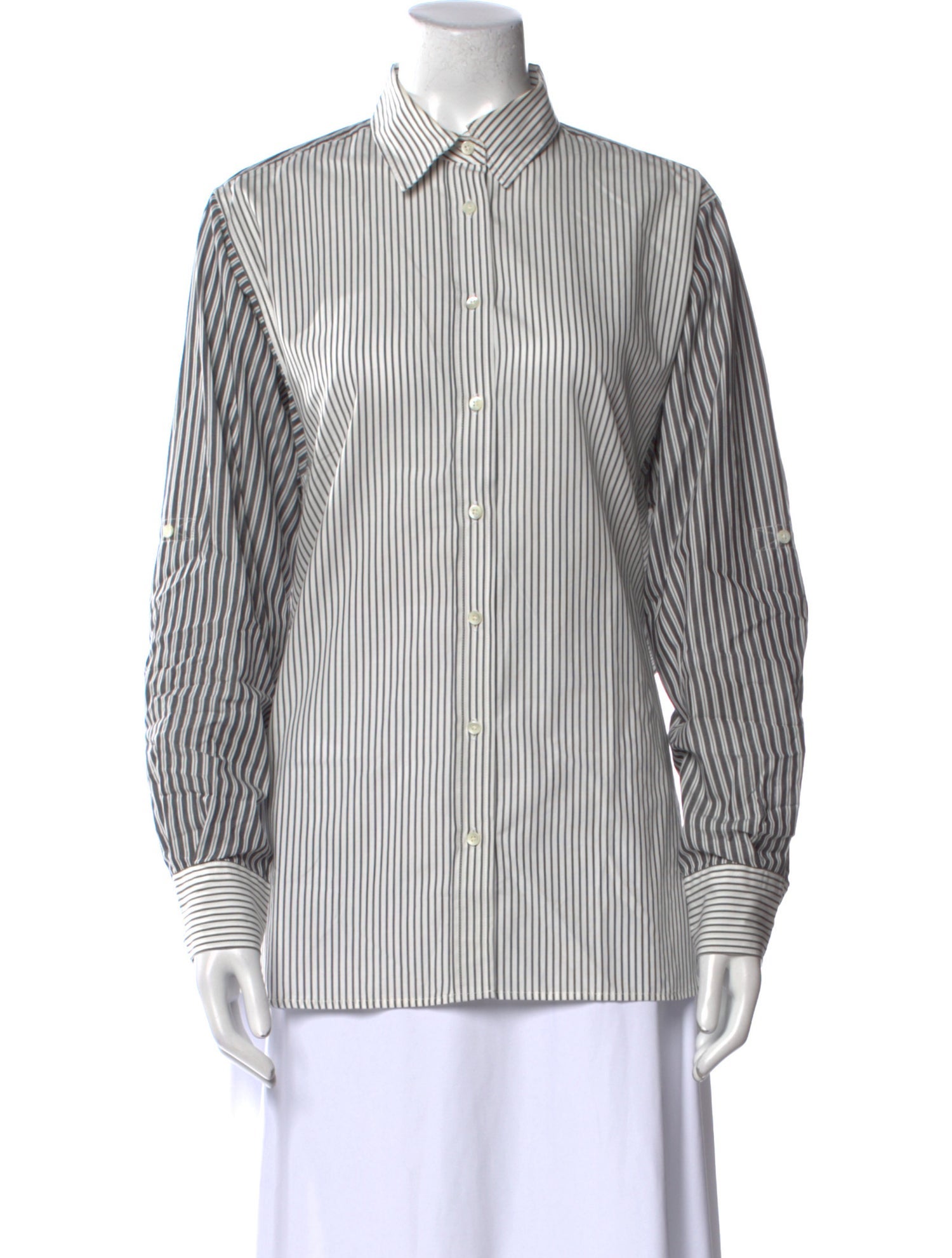 Closed Striped Long Sleeve Button-Up Top