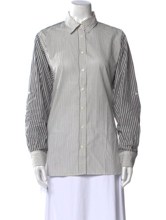 Closed Striped Long Sleeve Button-Up Top