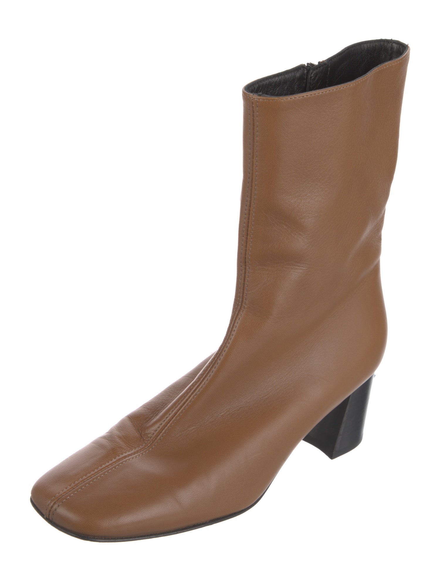 Closed Leather Colorblock Pattern Boots