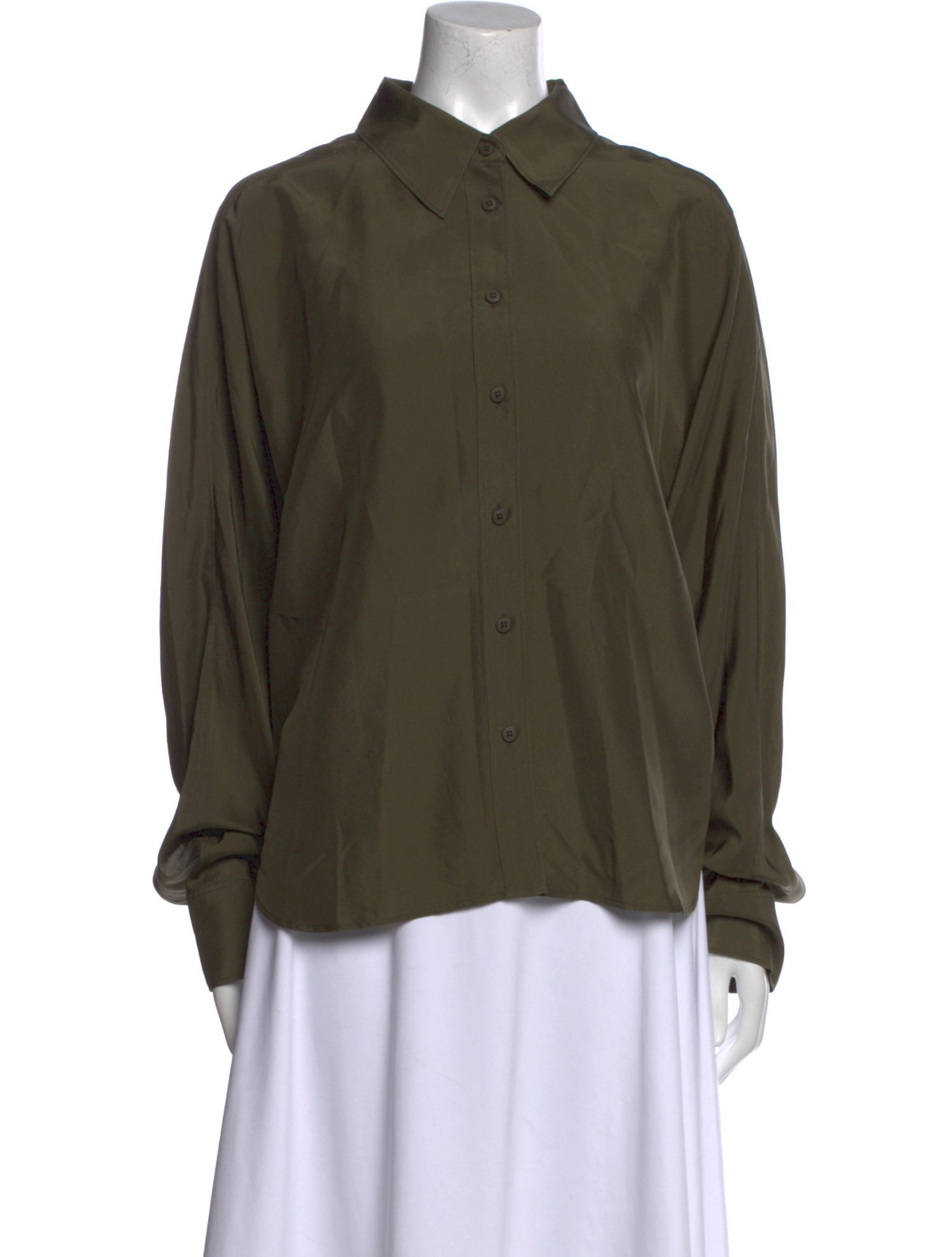 Closed Silk Long Sleeve Button-Up Top
