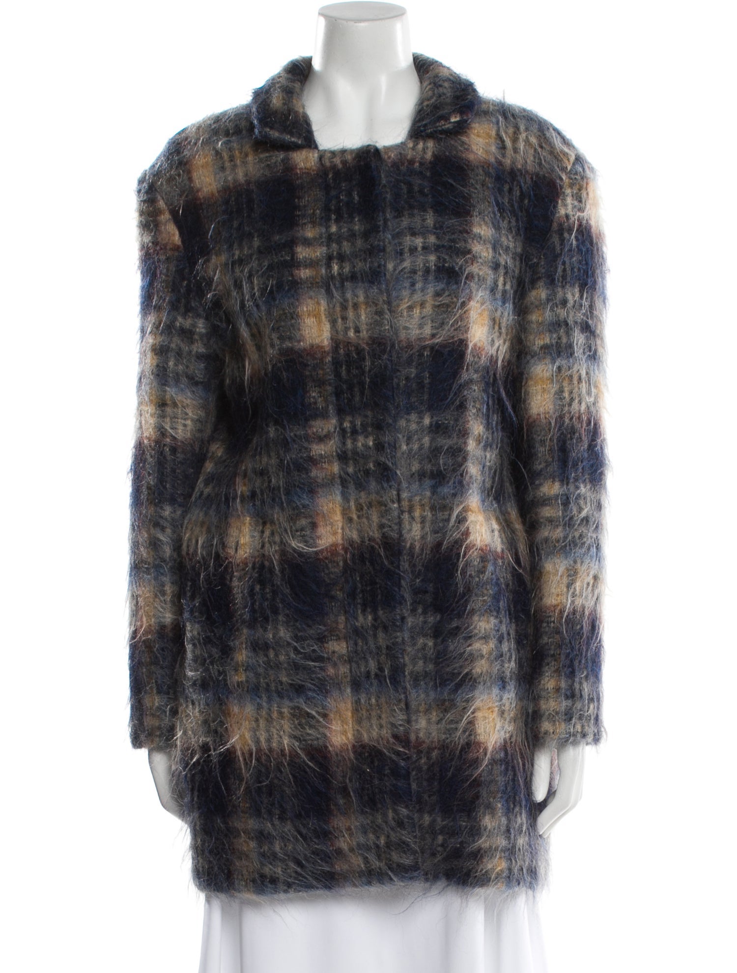 Closed Alpaca Plaid Print Faux Fur Jacket