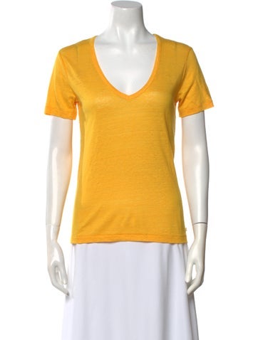 Pre-owned Closed Linen V-neck T-shirt In Yellow