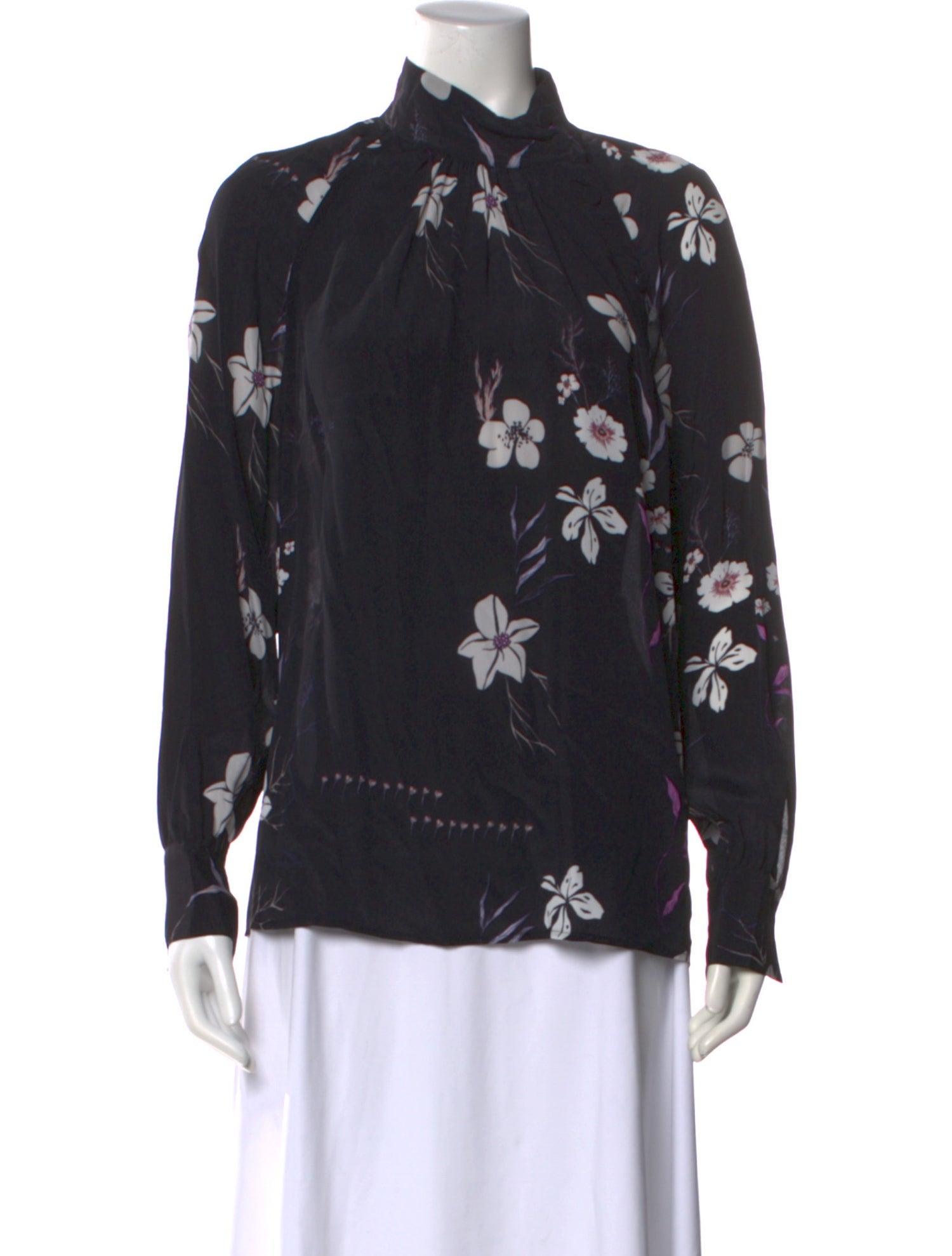 Closed Floral Print Mock Neck Blouse