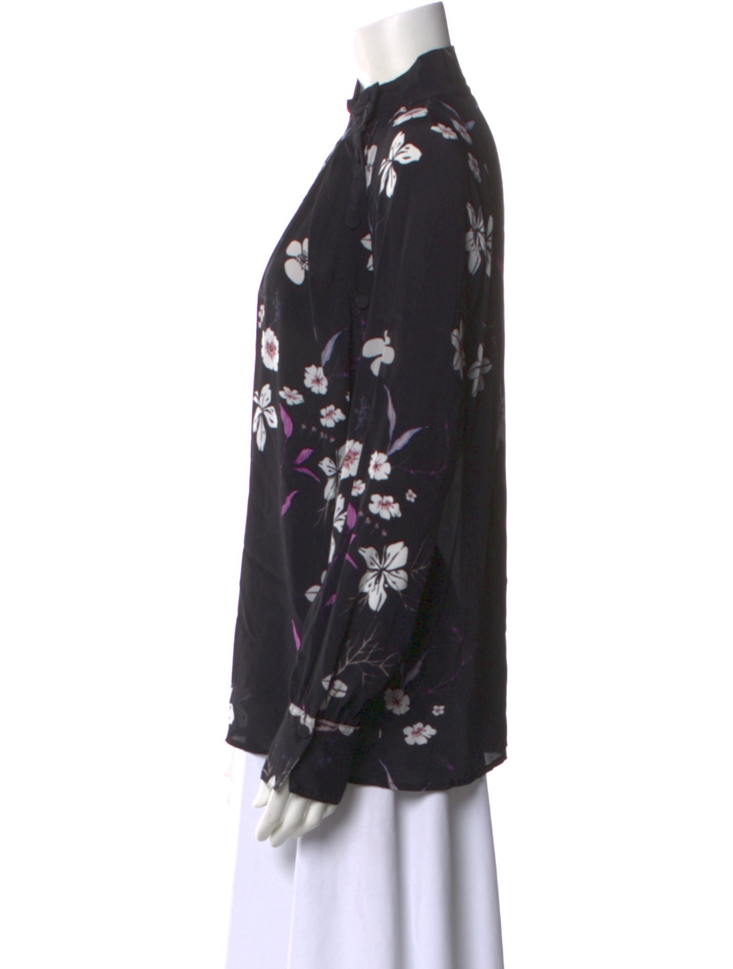 Closed Floral Print Mock Neck Blouse