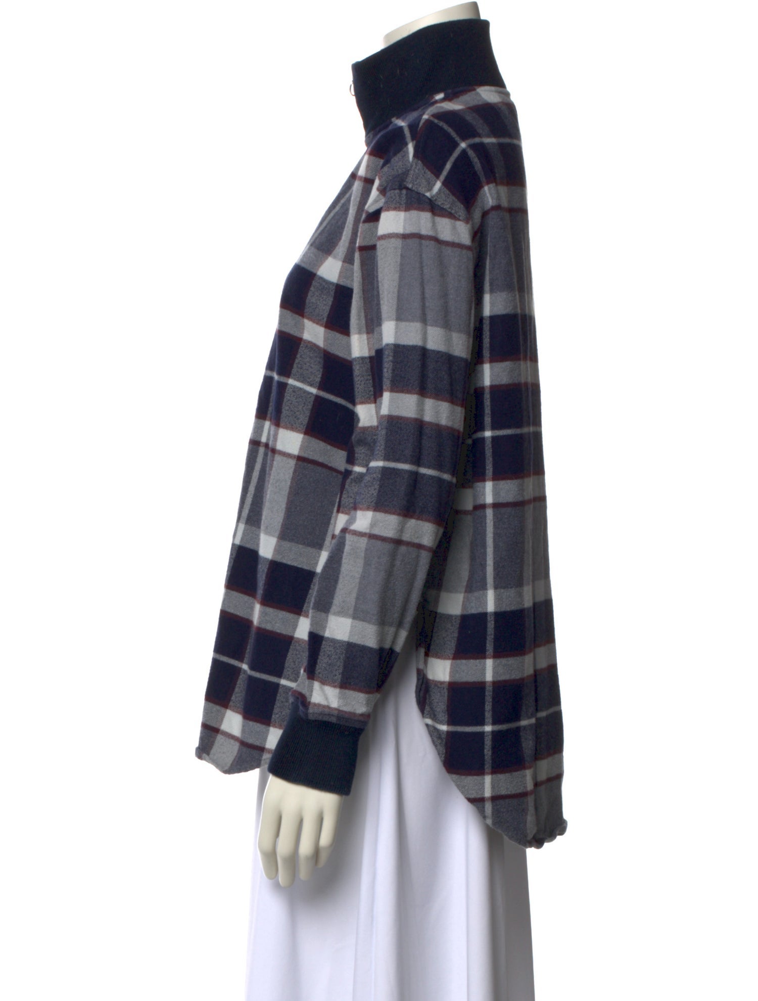 Closed Plaid Print Mock Neck Button-Up Top