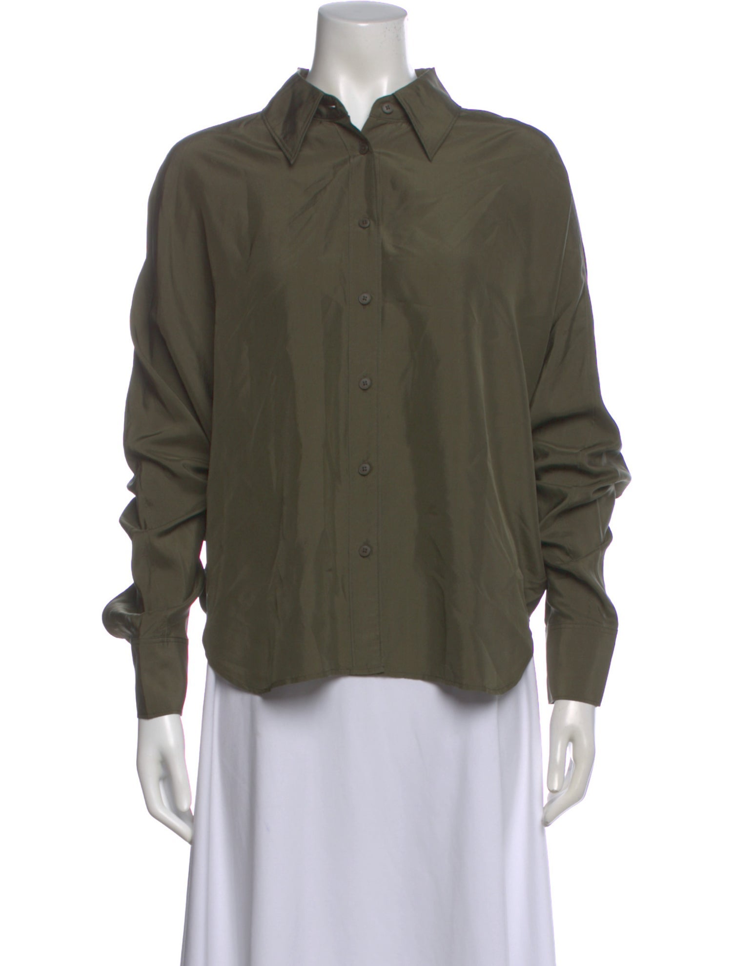 Closed Silk Long Sleeve Button-Up Top