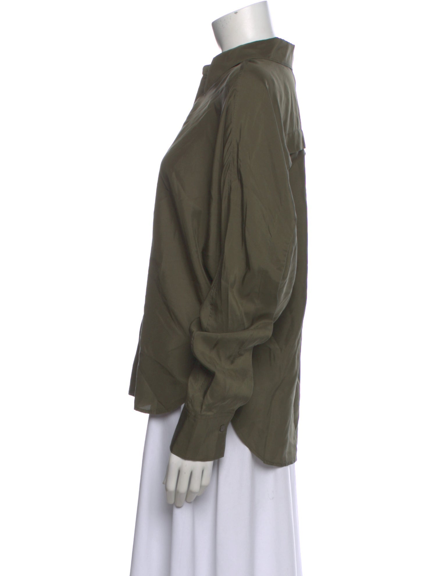 Closed Silk Long Sleeve Button-Up Top