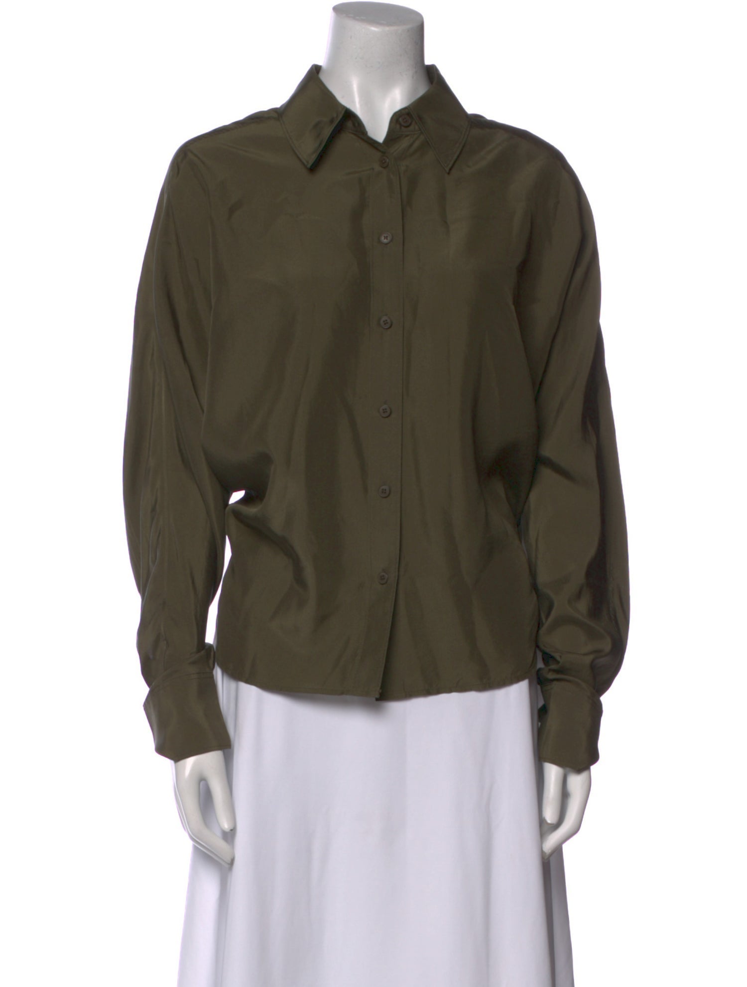 Closed Silk Long Sleeve Button-Up Top