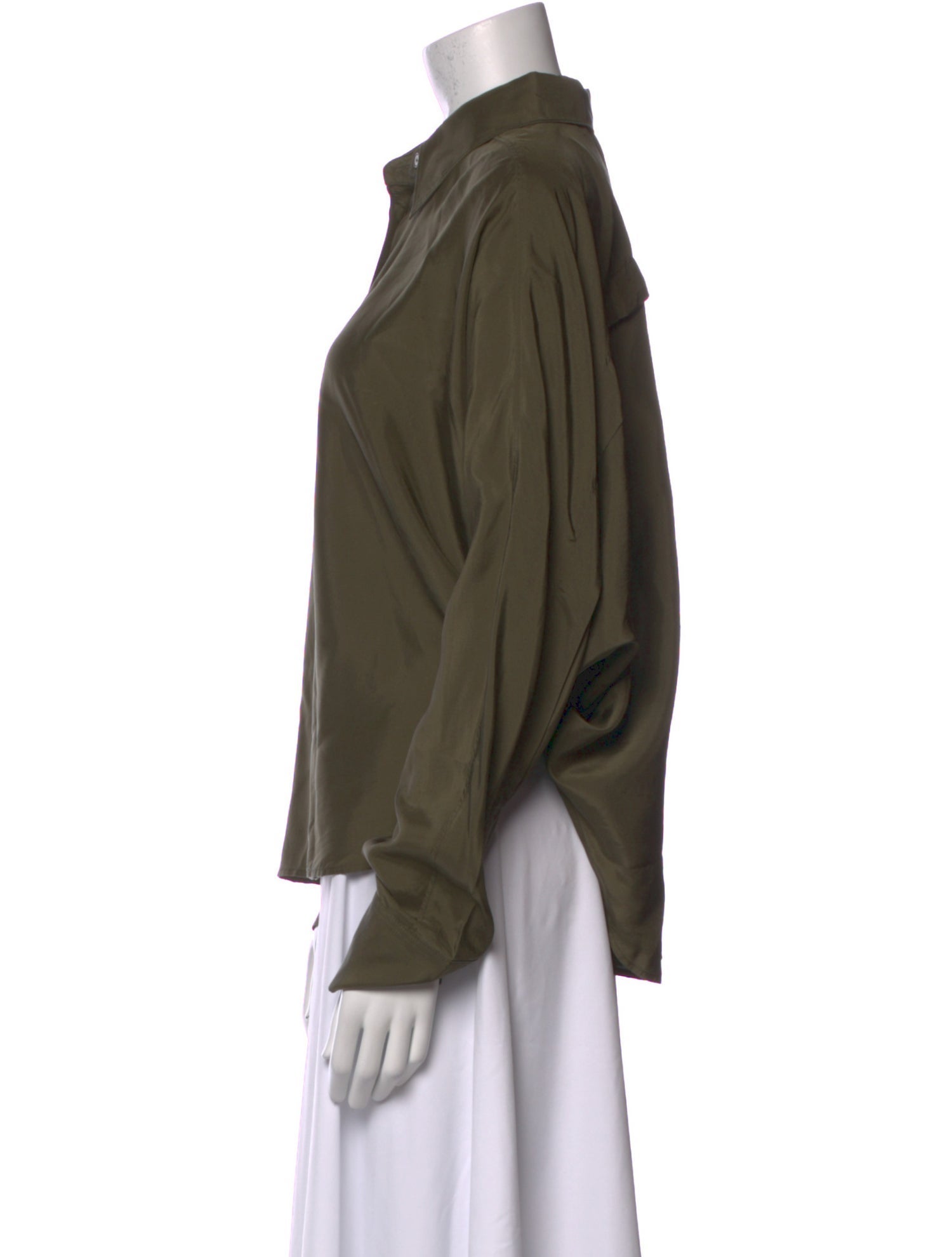 Closed Silk Long Sleeve Button-Up Top