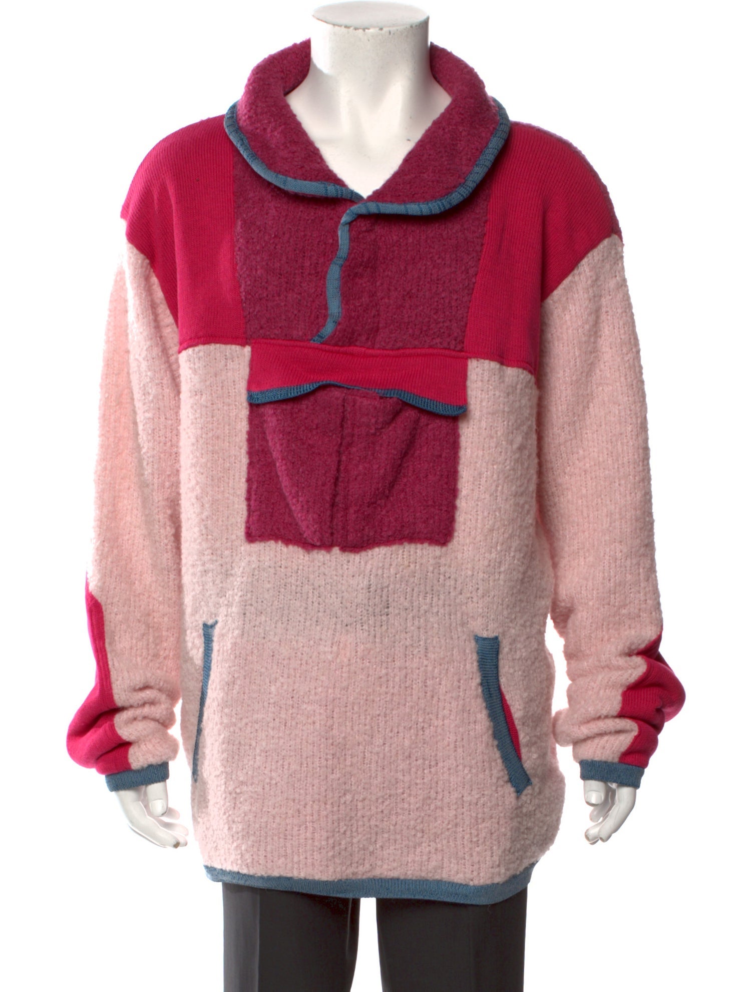 Camp High Colorblock Pattern Cowl Neck Polo Sweater
