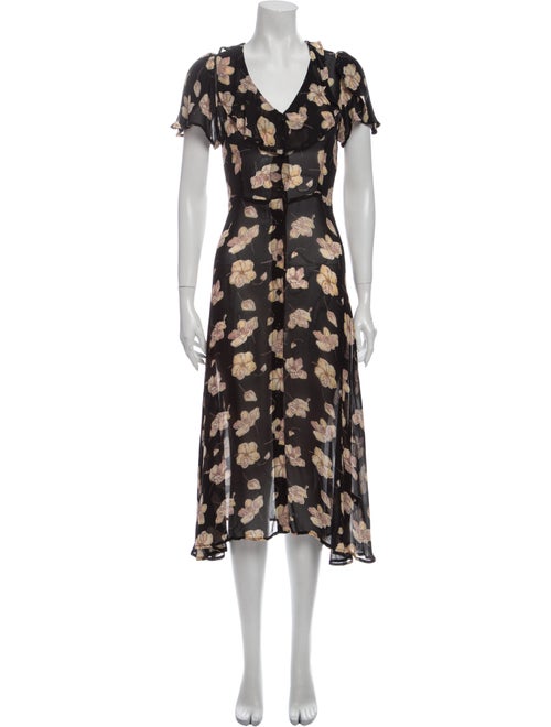 Christy Dawn Floral Print Midi Length Dress Black