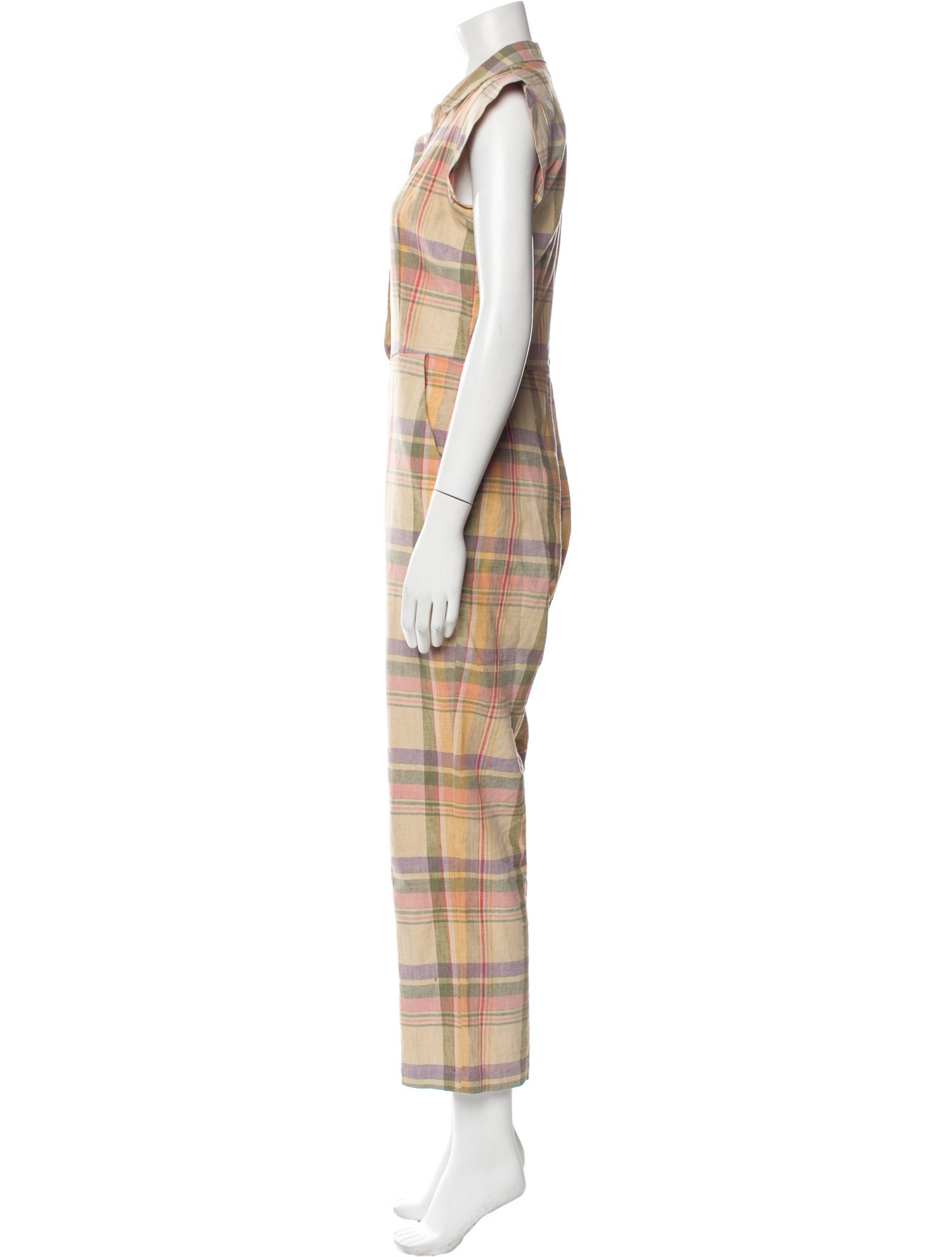 Christy Dawn Linen Plaid Print Jumpsuit