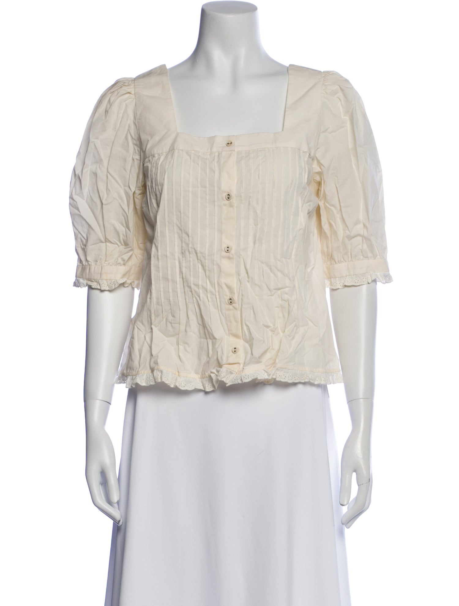 Christy Dawn Square Neckline Three-Quarter Sleeve Button-Up Top