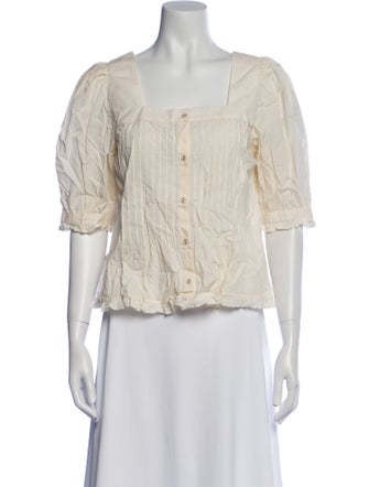 Christy Dawn Square Neckline Three-Quarter Sleeve Button-Up Top