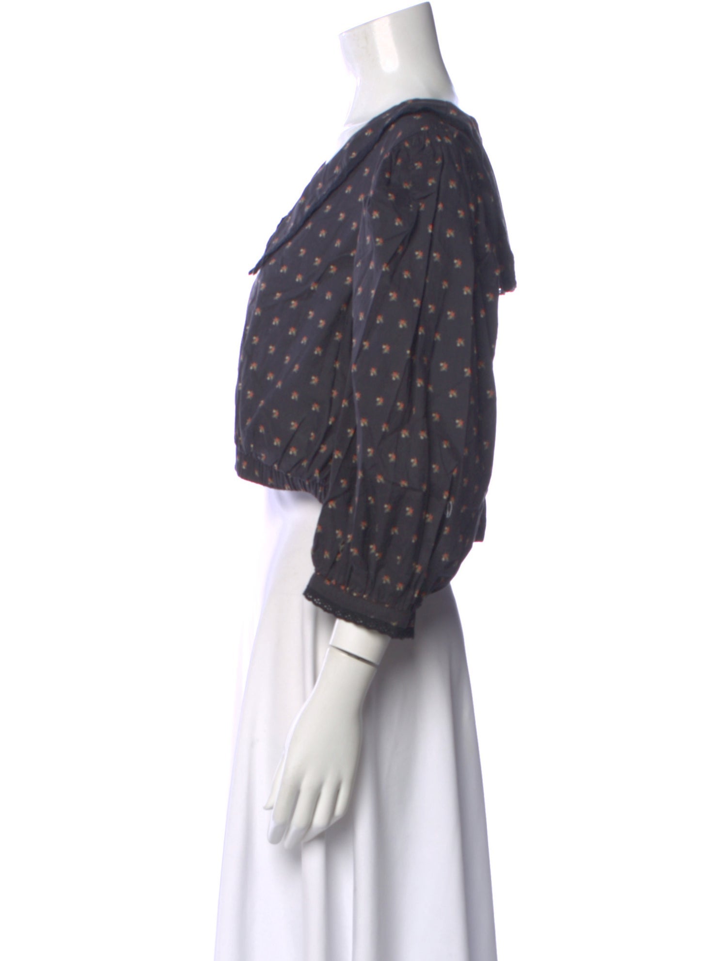 Christy Dawn Floral Print Three-Quarter Sleeve Crop Top