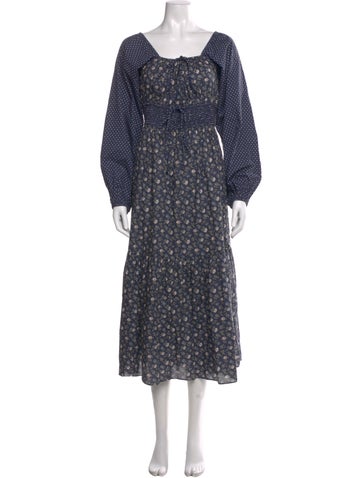 Pre-owned Christy Dawn Polka Dot Print Long Dress In Blue